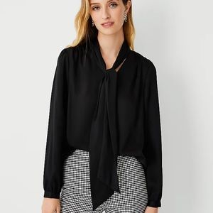 Loft by Ann Taylor Black Tie Neck Top